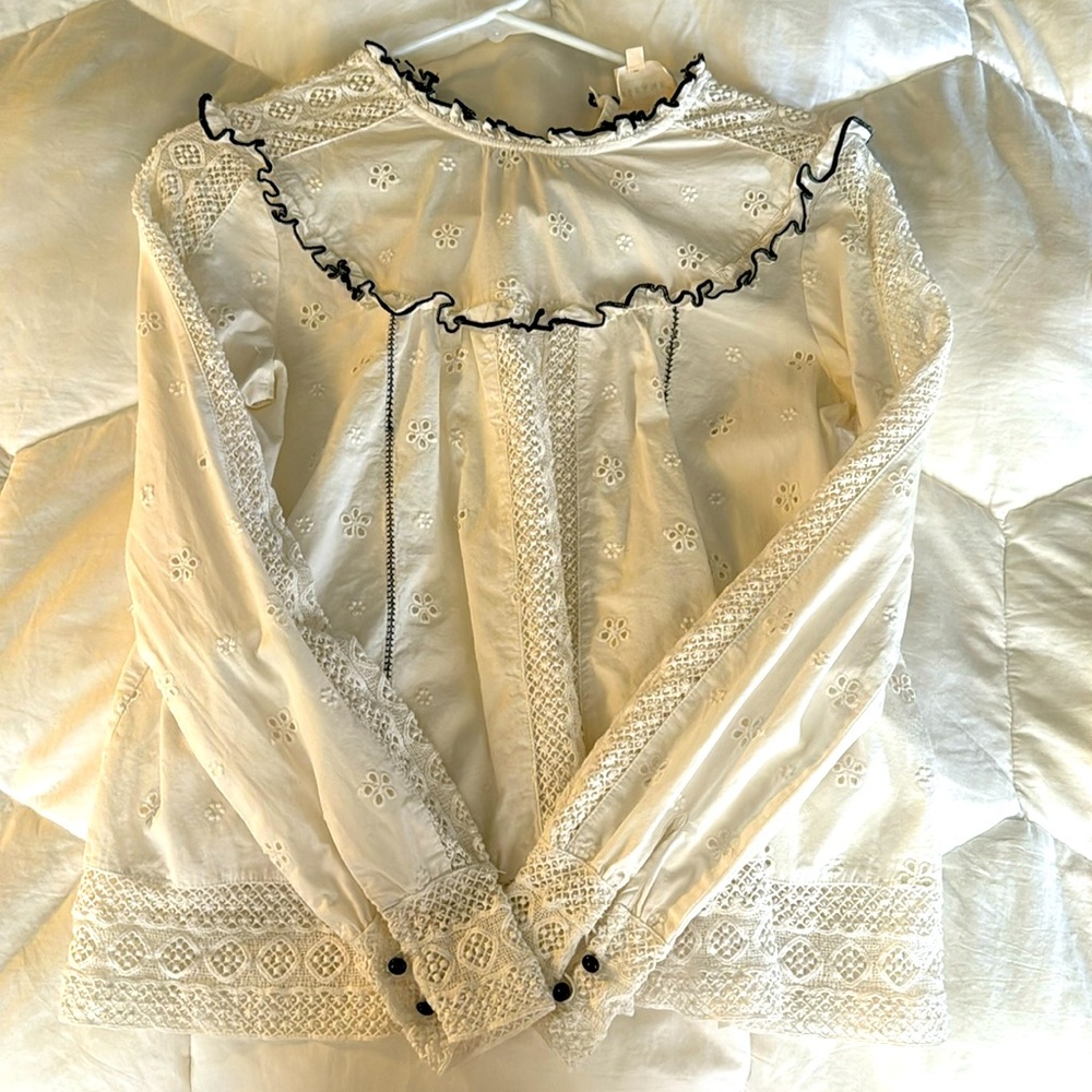 Sezane blouse, beautiful detailing! White and lacy. Size 4